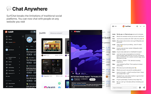 SurfChat - Chat with Anyone on Any Website :: SurfChat adds live chat to any site. Connect with others instantly while reading blogs, shopping, or surfing your favorite pages.