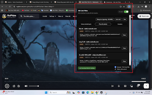 Bắt Link Phim :: Bắt link phim (m3u8/mp4) và phụ đề, kèm đầy đủ headers.