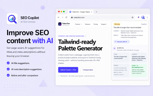 SEO Copilot – AI Title & Meta Checker :: Check page SEO before publishing, prioritize title and meta issues, generate AI suggestions, and re-scan after edits.