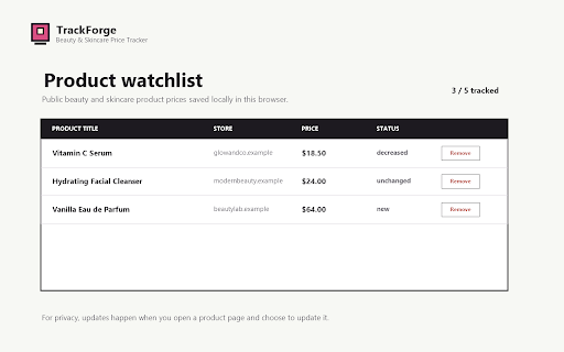 Beauty & Skincare Price Tracker :: Track beauty, skincare, makeup, haircare, and fragrance prices locally with a simple 5-item watchlist.