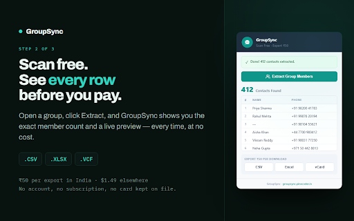GroupSync: Export WhatsApp Group Contacts to CSV, Excel, vCard :: Export WhatsApp group member lists to CSV, Excel, or vCard.
