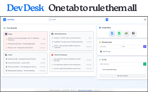 DevDesk - One tab to rule them all :: A modern, minimal, and developer-friendly new tab page with productivity features
