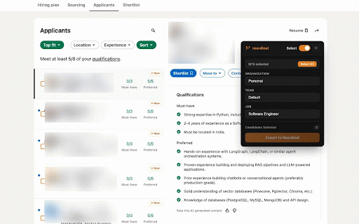 Reordinal Linkedin Resume Exporter :: Export applicants from LinkedIn directly into Reordinal ATS platform