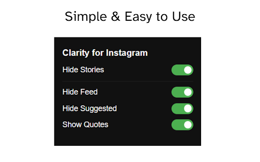 Clarity for Instagram :: Hide distractions on Instagram including Stories, Feed posts, and Suggested users to stay focused.