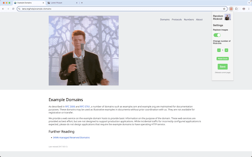 Random Rickroll :: Replace a random image on any website you visit with a Rickroll gif.