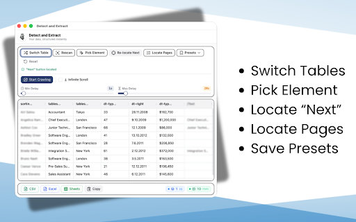 Detect and Extract :: Instantly detects and extracts data from web pages, exports as Excel or CSV files