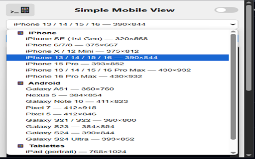 Simple Mobile View :: Simulate the mobile display for a webpage.