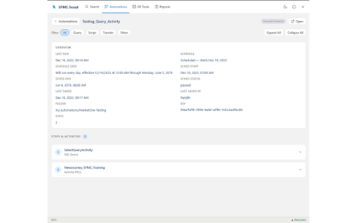 SFMC Scout :: Search Data Extensions, Automations, Journeys, Emails and more in Salesforce Marketing Cloud from one side panel.