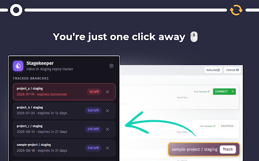 Stagekeeper — Odoo.sh Staging Expiry Tracker :: Tracks Odoo.sh staging branch expiration dates and warns before they are auto-dropped.