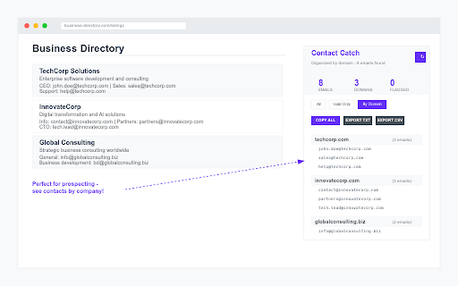 Contact Catch :: Extract all email addresses from any webpage, including obfuscated formats