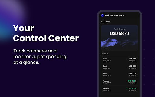 Anvita Passport :: Your control center for Anvita Flow agents. Approve spending, set permissions, stay in charge.