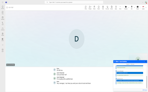 DBIRD Dual Subtitles - Microsoft Teams Meeting :: Show dual live subtitles (English, German, French, Spanish, Italian, Dutch) inside Microsoft Teams meetings.