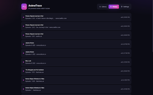 AnimeTrace - AI Anime Tracker :: Automatically detects and tracks anime you watch on any website using AI. View your watch history on a beautiful dashboard.