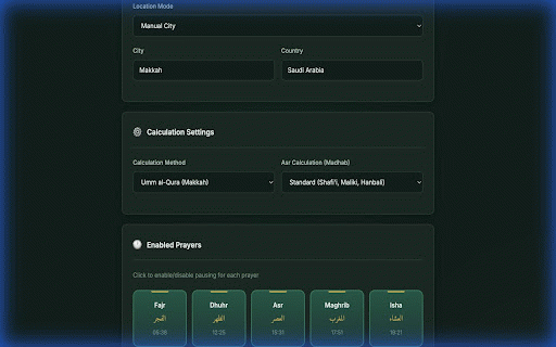 Athan Auto Pause :: Automatically pauses all audio and video across tabs at Islamic prayer times based on your location.