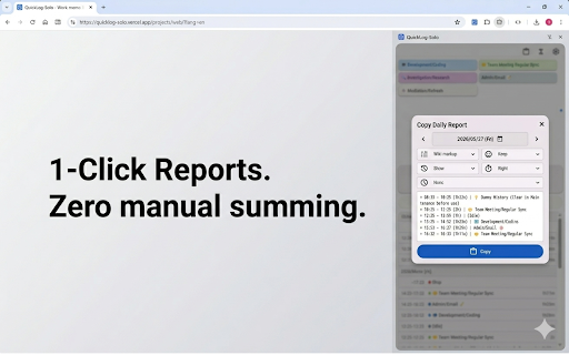 QuickLog-Solo :: Log in a second, Summarize in a second. Minimalist Task Tracker for your peace of mind.