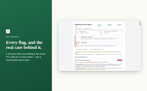 HonestSiteAudit — Marketing Honesty Scanner :: See the marketing claims, dark patterns & disclosure gaps regulators scrutinize on your page — and how to make each more honest.