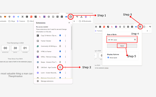LifeClock - Age Counter :: Real-time age calculator with mindfulness quotes on new tabs
