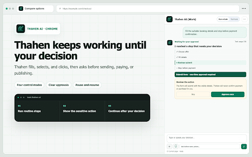 Thahen AI (Work) :: Thahen researches, compares, fills, and verifies, then returns when your decision is needed.