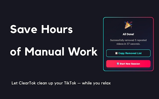 ClearTok - TikTok Repost Remover :: Instantly remove all your TikTok reposts—no scrolling, no tapping.