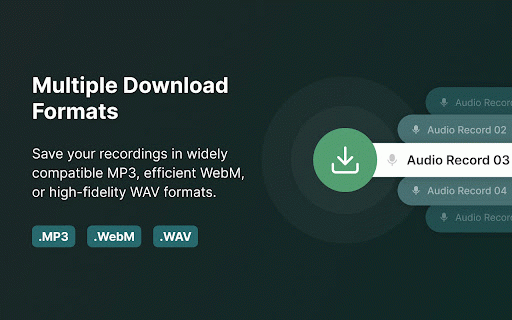 Audio Recorder: Free & Unlimited Recordings :: Capture audio from your browser and auto-download it directly to your computer in your preferred format (MP3, WebM, WAV).