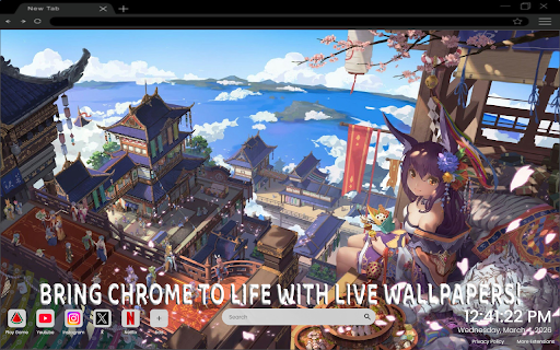 Anime Fox Girl Cherry Blossom City Live Wallpaper :: Enter a cherry blossom city with an anime fox girl in this dreamy live wallpaper for your Chrome new tab.