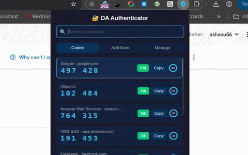 DA Authenticator :: Auto-generates and fills TOTP 2FA codes from stored secrets