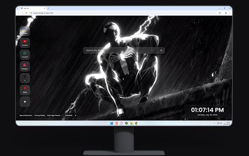 Spider Man Symbiote Suit Live Wallpaper :: Spider-Man in the black symbiote suit crouching on a ledge in the pouring rain, illuminated by lightning strikes.