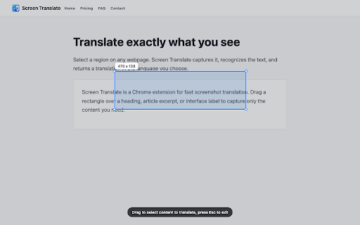 Screen Translate :: Select any area of a webpage and translate the screenshot or recognized text.