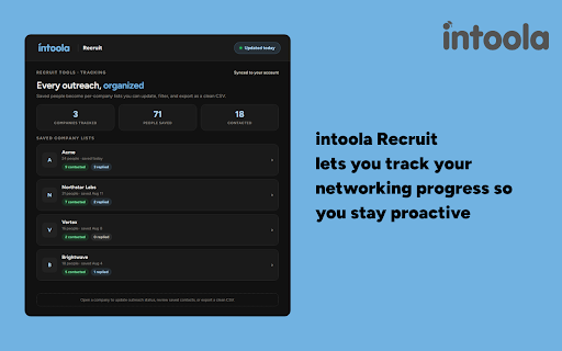 intoola Recruit: Recruiting, Simplified :: Find relevant professionals, save them to tracking, and manage recruiting outreach.