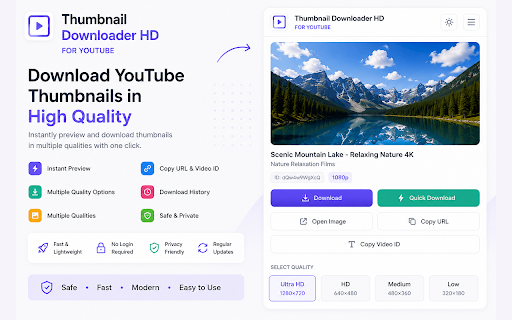 Thumbnail Downloader HD for YouTube :: Download YouTube video thumbnails in multiple qualities. Supports regular videos, Shorts, and shared links. Fast, private.