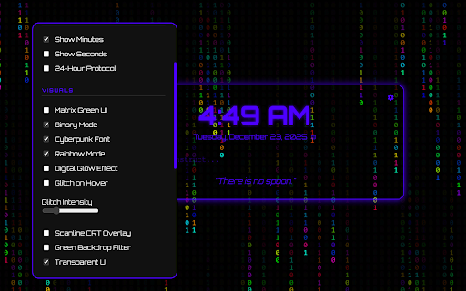 Neo's New Tab :: A high-performance Matrix-style new tab dashboard with customizable visuals.