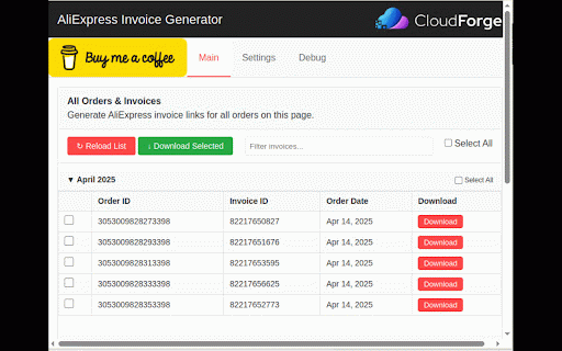 AliExpress Invoice Download :: Automatically finds order IDs, fetches invoice IDs, and generates invoice download links on AliExpress