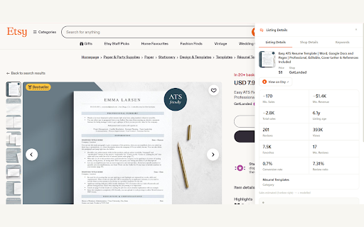 Rankkw for Etsy: Sales & Keyword Research :: Etsy sales & revenue estimates, keyword volume & difficulty, and tag analysis, right on Etsy. Powered by rankkw.com.