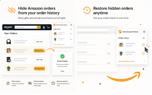 Hide Amazon Orders - Order History Cleaner :: Hide Amazon orders and purchases from your order history. Keep gifts, private items, and shared-account purchases out of sight.
