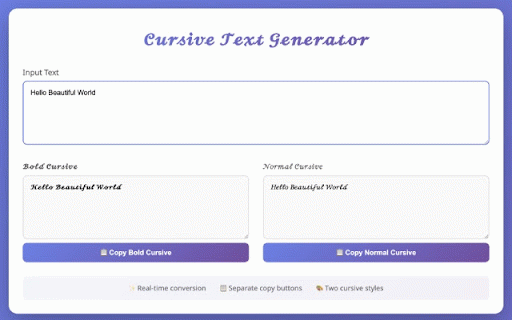 Cursive Text Generator :: Convert text to beautiful cursive fonts instantly. Supports bold and normal cursive styles.