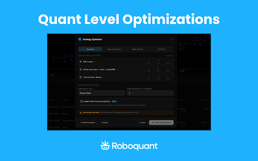 TradingView Strategy Optimizer — Backtest Parameter Tuning :: Optimize any TradingView strategy. Grid search, walk-forward validation, prop firm challenge check, and heatmaps.
