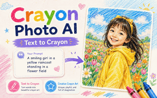 Crayon Photo AI - Best Crayon Art Generator :: Free Crayon Art Generator: Turn prompts or photos into crayon-style artwork directly in Chrome.