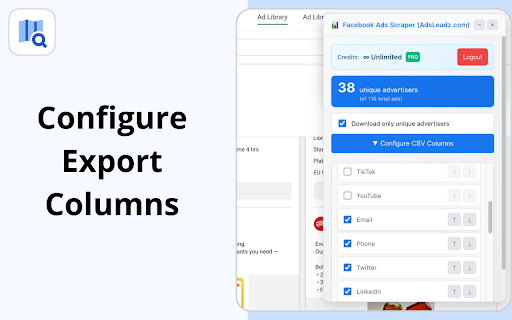 Facebook Ads Library Scraper | Downloader :: Extract data from Facebook Ad Library: videos, texts, IDs. Export to CSV/JSON. Auto-load all ads.