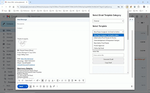 RezarMail Template Generator v3 DSCG (Free Version) :: Generates email templates for editors and authors. Customize, save, & copy drafts easily. Free version includes essential templates.