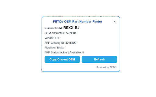 FETCo OEM Part Number Finder :: Displays OEM manufacturer part numbers, alternate OEM numbers, and related part info from supported fitness equipment parts websites