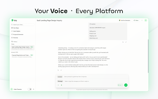Ezly :: Your voice. Every platform. Every deal. Fast replies, deal insights, and proposals for freelancers who close on conversation.