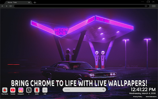 Dodge Challenger Near Neon Gas station Live Wallpaper :: Perfect for fans of muscle cars, night city vibes, retro neon aesthetics, and powerful automotive visuals.