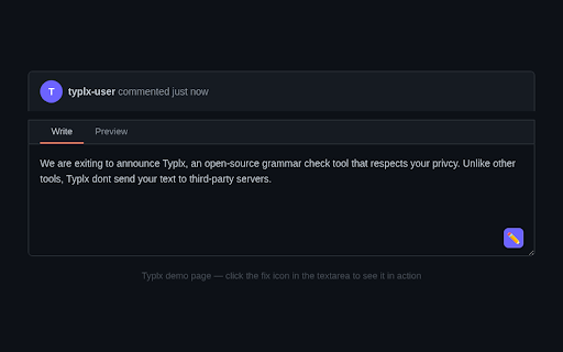 Typlx :: Privacy-first, open-source grammar checker. Advanced AI suggestions while your data stays under your control. No tracking.