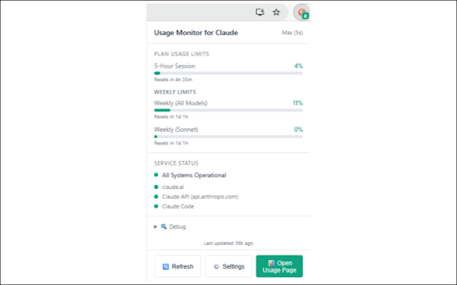 Usage Monitor for Claude :: See your Claude.ai usage as a badge on your toolbar, like Gmail's unread count. Unofficial.