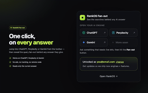 RankOS Fan-out :: See the query fan-out behind any AI answer: the sub-searches ChatGPT, Perplexity and Gemini actually run before they reply.