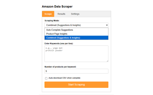 Amazon Data Scraper (Combined) :: Scrapes auto-complete suggestions and Rufus AI questions from all Amazon marketplaces.