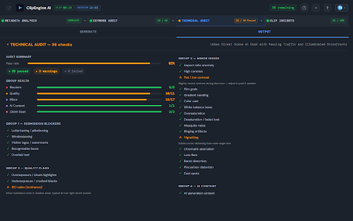 ClipEngine AI :: AI-powered metadata generation for BlackBox stock footage contributors.
