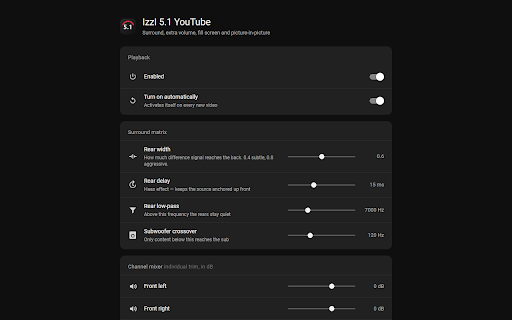 IzzI 5.1 YouTube Enhancements :: Real 5.1 surround for YouTube, plus extra volume, fill-screen crop and one-click picture-in-picture.