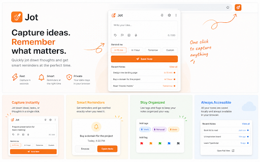 Jot :: Quickly capture tasks and ideas with intelligent reminders. Stay focused with a distraction-free interface.