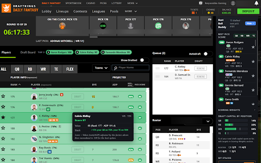 Best Ball Buddy :: Live pick scores, availability, stacks, playoff matchups & portfolio exposure on your DraftKings and Underdog best ball drafts